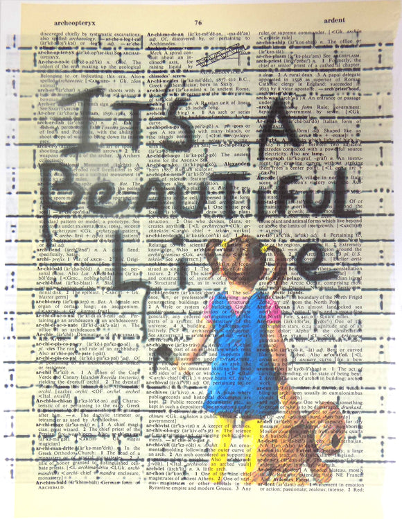 Artnwordz Beautiful Life Lie Little Girl With Teddy Bear Painting Brick Wall Original Dictionary Sheet Pop Art Wall or Desk Art Print Poster