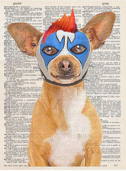 Artnwordz Lucha Libre Clown Boy Chihuahua Wrestler Original Atlas Sheet Original Pop Art Wall or Desk Art Print Poster