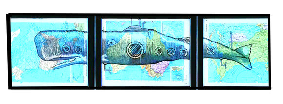 Artnwordz Whale Submarine 3 Piece Dictionary Art