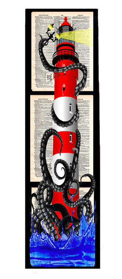 Light The Way Lighthouse Kraken 3 Piece Linked Dictionary Art