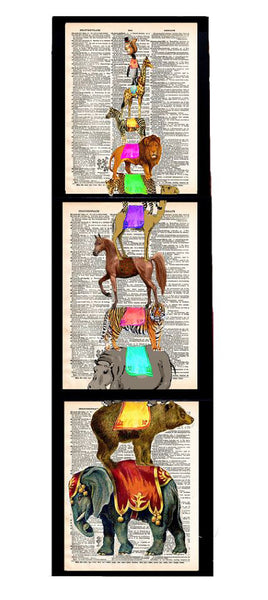 Stacked Animals 3 Piece Linked Dictionary Art