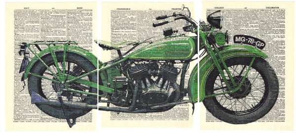 Artnwordz Harley Davidson Motorcycle 3 Piece Original Dictionary Pages Wall Art