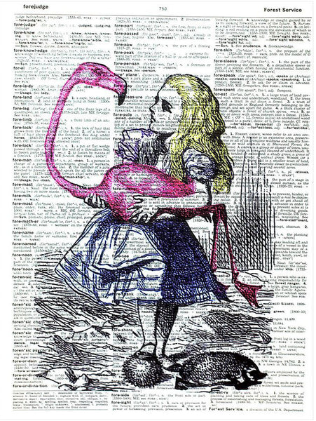 Artnwordz Alice Flamingo Original Dictionary Sheet Pop Art Wall or Desk Art Print Poster