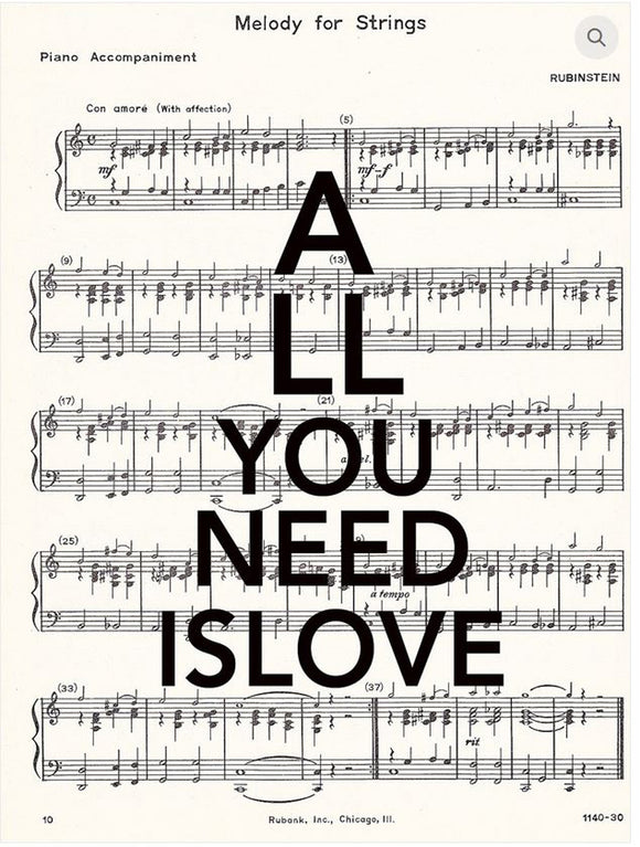 Artnwordz All You Need Is Love Original Music Sheet Pop Art Wall or Desk Art Print Poster
