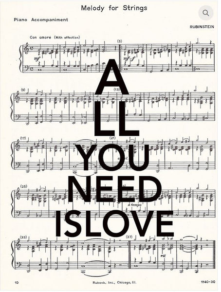 Artnwordz All You Need Is Love Original Music Sheet Pop Art Wall or Desk Art Print Poster