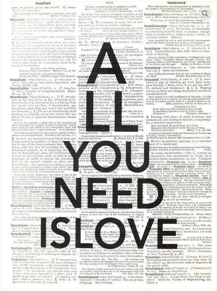 Artnwordz All You Need Is Love Original Dictionary Sheet Pop Art Wall or Desk Art Print Poster