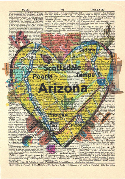 Artnwordz Arizona Heart Dictionary Page Wall Art Print