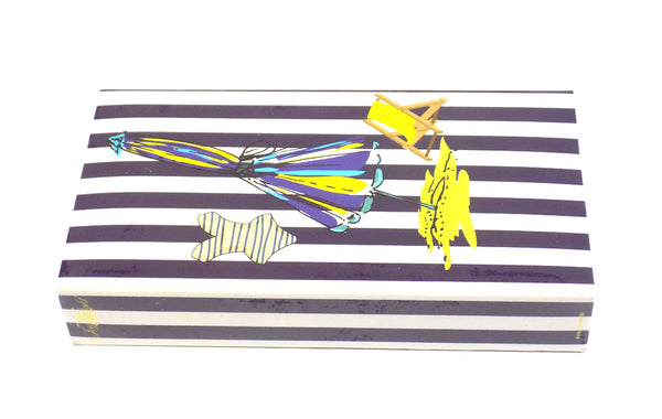 The Joy of Light Designer Matches Beach Scene Blue Striped UV Coated Embossed 4" Collectible Matchbox