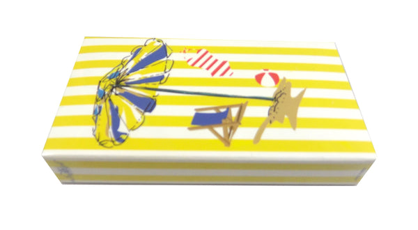 The Joy of Light Designer Matches Beach Scene Yellow Striped UV Coated Embossed 4" Collectible Matchbox