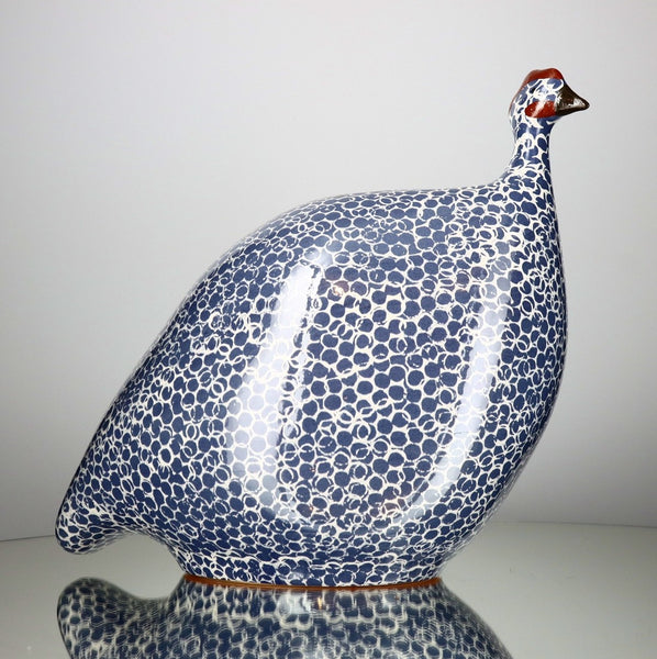 Les Ceramiques de Lussan Small Ceramic Guinea Fowl - Electric Blue with White Spots