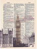 Artnwordz Big Ben Clocktower Original Dictionary Sheet Pop Art Wall or Desk Art Print Poster