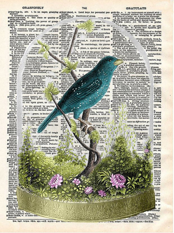 Artnwordz Bird Under Glass Original Dictionary Sheet Pop Art Wall or Desk Art Print Poster