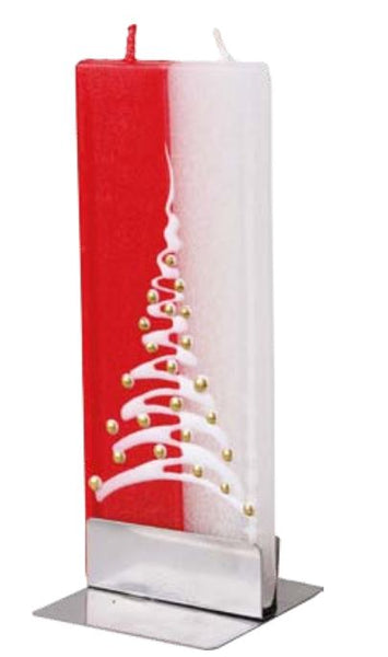 Flatyz Handmade Lithuanian Twin Wick Unscented Thin Flat Candle- Red & White Christmas Tree