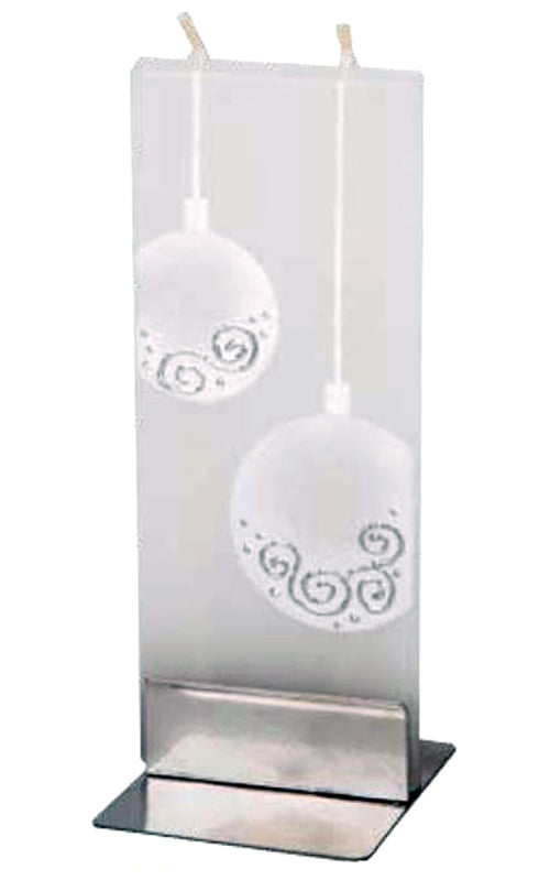 Flatyz Handmade Lithuanian Twin Wick Unscented Thin Flat Candle- Silver Christmas Ornaments