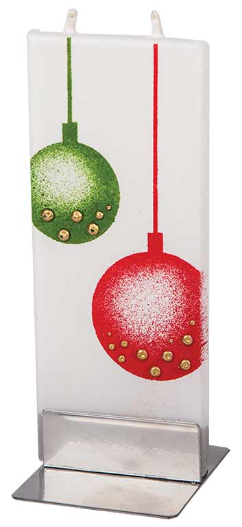 Flatyz Handmade Lithuanian Twin Wick Unscented Thin Flat Candle - Green & Red Christmas Balls