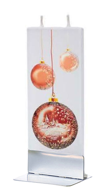 Flatyz Handmade Twin Wick Unscented Thin Flat Candle - Christmas Ball with Town