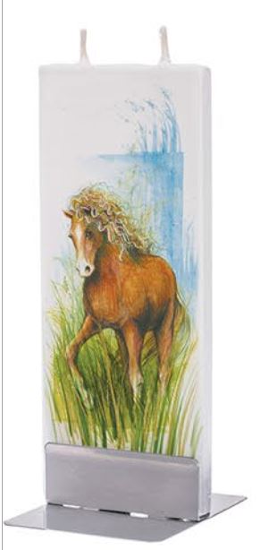 Flatyz Handmade Lithuanian Twin Wick Unscented Thin Flat Candle - Horse in Tall Grass