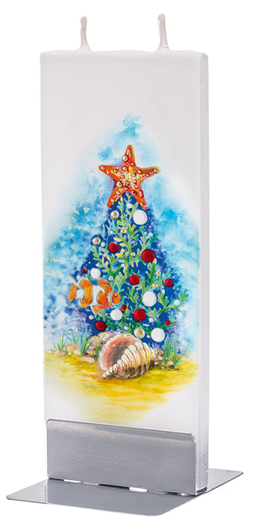 Flatyz Twin Wick Unscented Thin Flat Candle - Coral Reef Christmas Tree