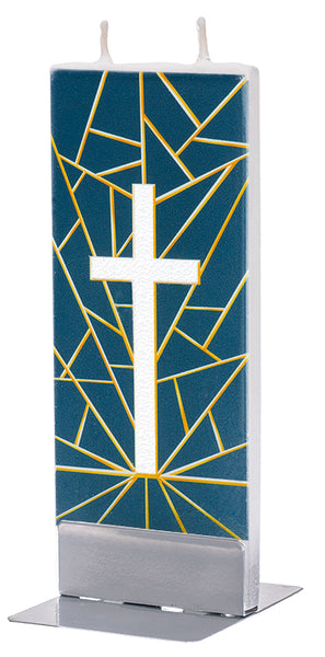 Flatyz Handmade Lithuanian Twin Wick Unscented Thin Flat Candle - Geometric Cross