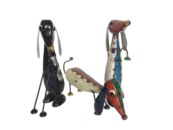 Think Outside Dash Trio Set of 3 Handmade Multicolor Scrap Metal Dog Sculptures