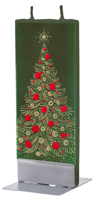 Flatyz Handmade Lithuanian Twin Wick Unscented Thin Flat Candle - Gold Christmas Tree On Green