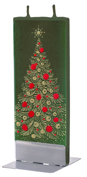 Flatyz Handmade Lithuanian Twin Wick Unscented Thin Flat Candle - Gold Christmas Tree On Green