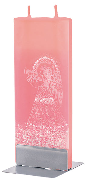 Flatyz Handmade Lithuanian Twin Wick Unscented Thin Flat Candle - White Sketched Angel on Peach