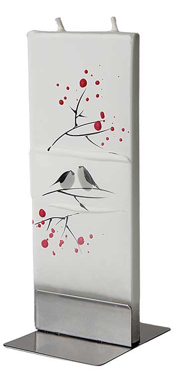 Flatyz Twin Wick Unscented Thin Flat Candle - Winter Birds on White
