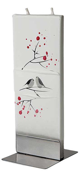 Flatyz Handmade Lithuanian Twin Wick Unscented Thin Flat Candle - Winter Birds on White