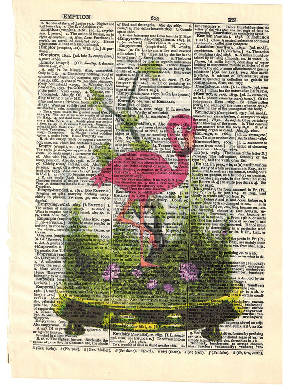 Artnwordz Flamingo Under Glass Dictionary Page Wall Art Print