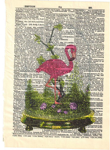 Artnwordz Flamingo Under Glass Dictionary Page Wall Art Print