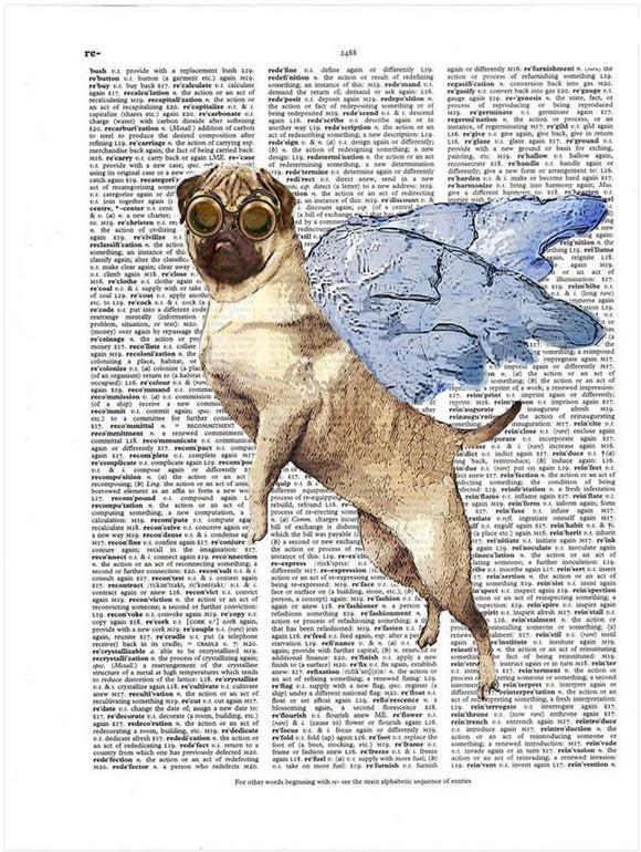 Artnwordz Flying Pug Original Dictionary Sheet Pop Art Wall or Desk Art Print Poster