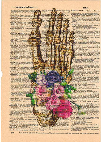 Artnwordz Foot Bouquet Skeleton Dictionary Page Wall Art Print