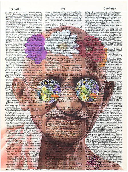 Artnwordz Gandhi Flower Child Original Dictionary Sheet Pop Art Wall or Desk Art Print Poster