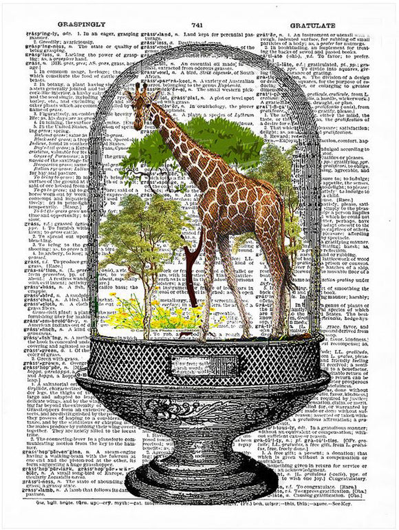 Artnwordz Giraffe Under Glass Original Dictionary Sheet Pop Art Wall or Desk Art Print Poster