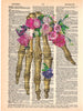 Artnwordz Hand Bouquet Skeleton Dictionary Page Wall Art Print