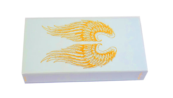 The Joy of Light Designer Matches Gold Foiled Angel Wings On Pastel Blue Embossed Matte 4