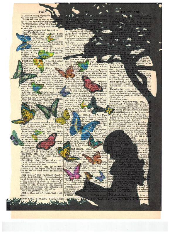 Artnwordz Flying Off the Page Butterflies Dictionary Page Wall Art Print