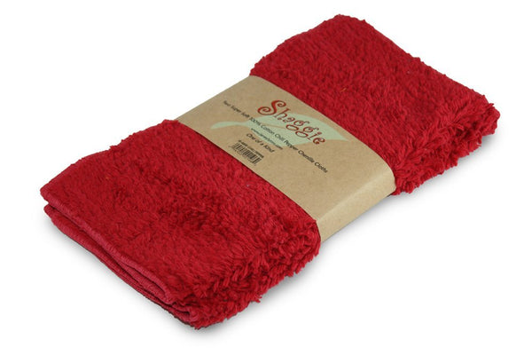 Janey Lynn Designs Cha Cha Chili Red Shaggies 10"x10" Cotton Washcloth - 2 Pack