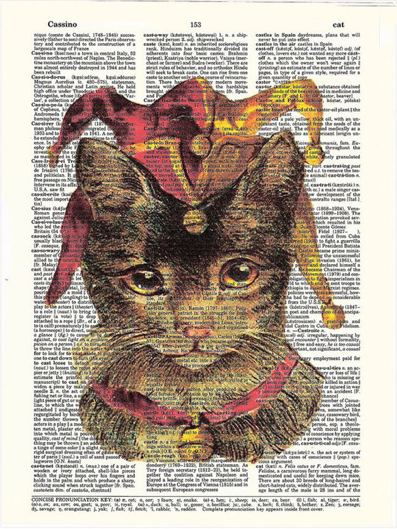 Artnwordz Jester Cat Dictionary Page Art