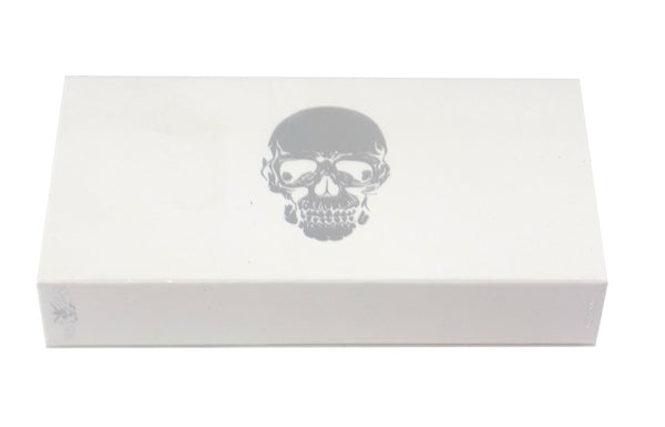 The Joy of Light Designer Matches Silver Foiled and Embossed Skull on White Embossed Matte 4" Collectible Matchbox