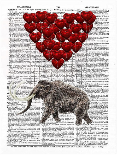 Artnwordz Mammoth Love Heart Balloons Original Dictionary Sheet Pop Art Wall or Desk Art Print Poster