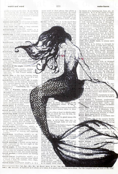 Artnwordz Mermaid Back Original Dictionary Sheet Pop Art Wall or Desk Art Print Poster