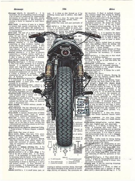 Artnwordz Motorcycle Back Original Dictionary Sheet Pop Art Wall or Desk Art Print Poster