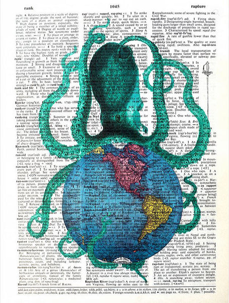 Artnwordz Octoworld Octopus Original Dictionary Page Art Print