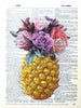 Artnwordz Pineapple Rose Vase Original Dictionary Sheet Pop Art Wall or Desk Art Print Poster