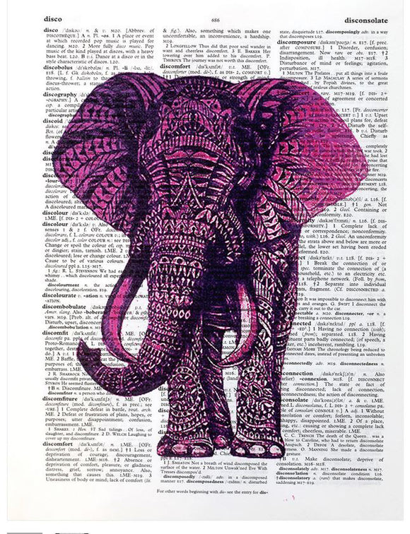 Artnwordz Elephant Pink Dictionary Art