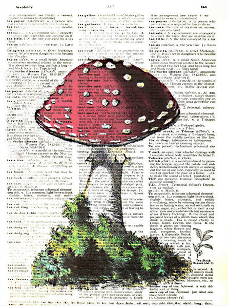 Artnwordz Red Mushroom Original Dictionary Sheet Pop Art Wall or Desk Art Print Poster