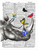 Artnwordz Rhino Butterflies Original Dictionary Sheet Pop Art Wall or Desk Art Print Poster