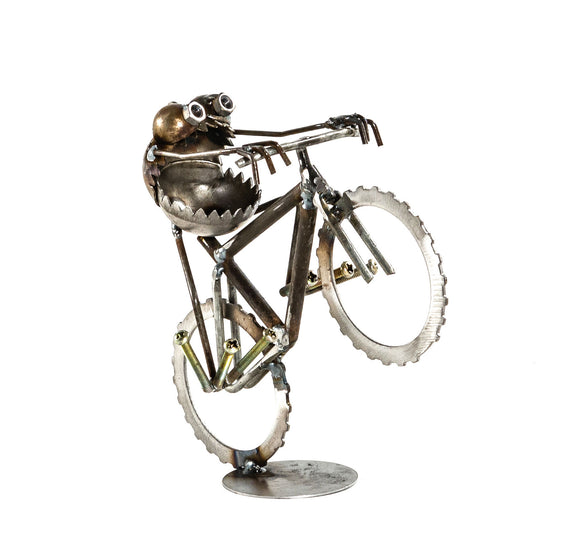 Sugarpost Scrap Metal Gnome Be Gone Mini Mountain Bike Wheelie Indoor Outdoor Metal Art Sculptures Item #1030